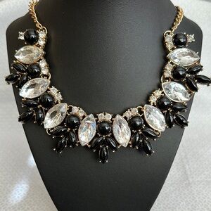 Black and Silver Bib Necklace with Dramatic Accents